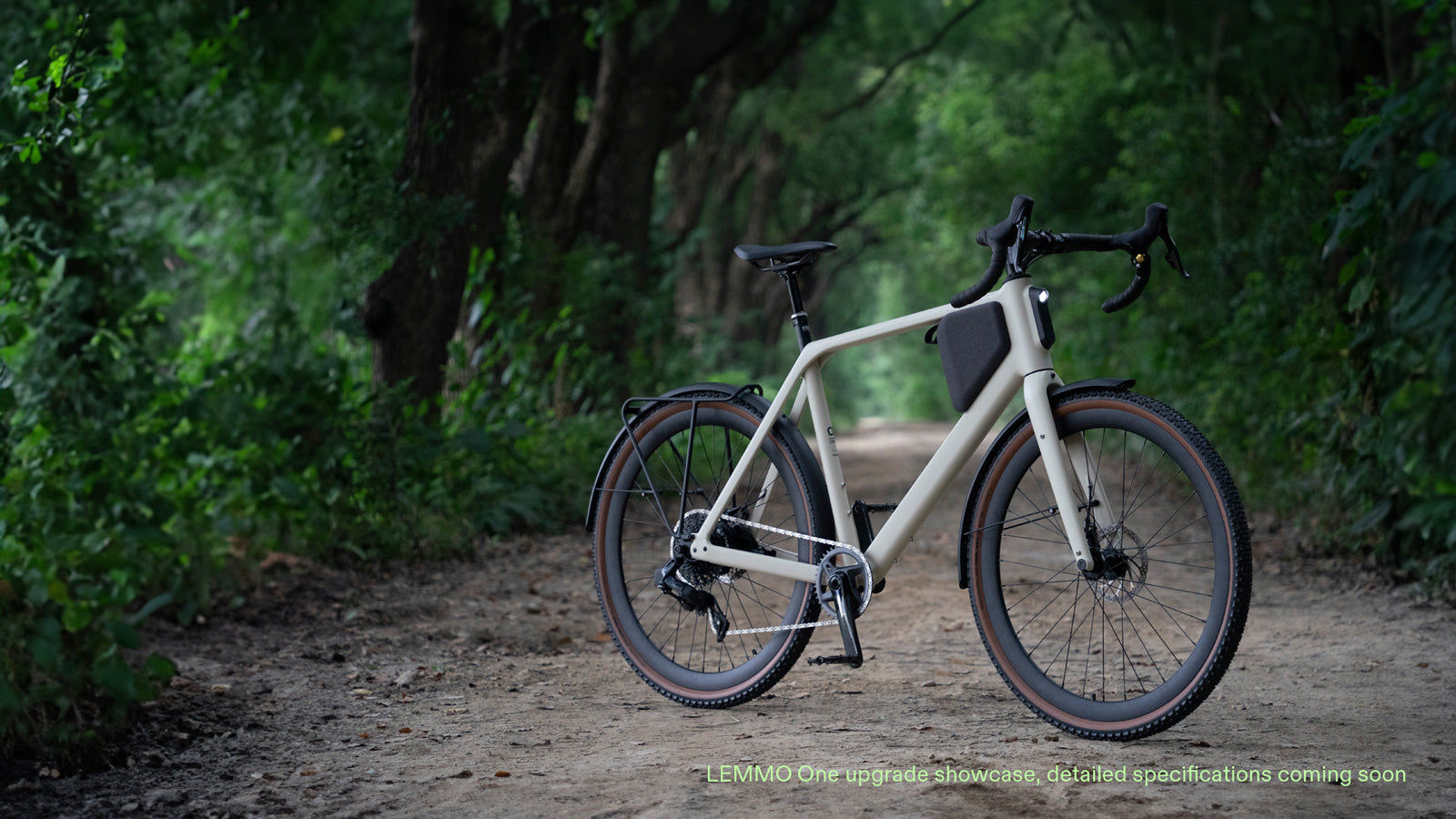 LEMMO gravel e-bike steht auf einem schlammigen Waldweg